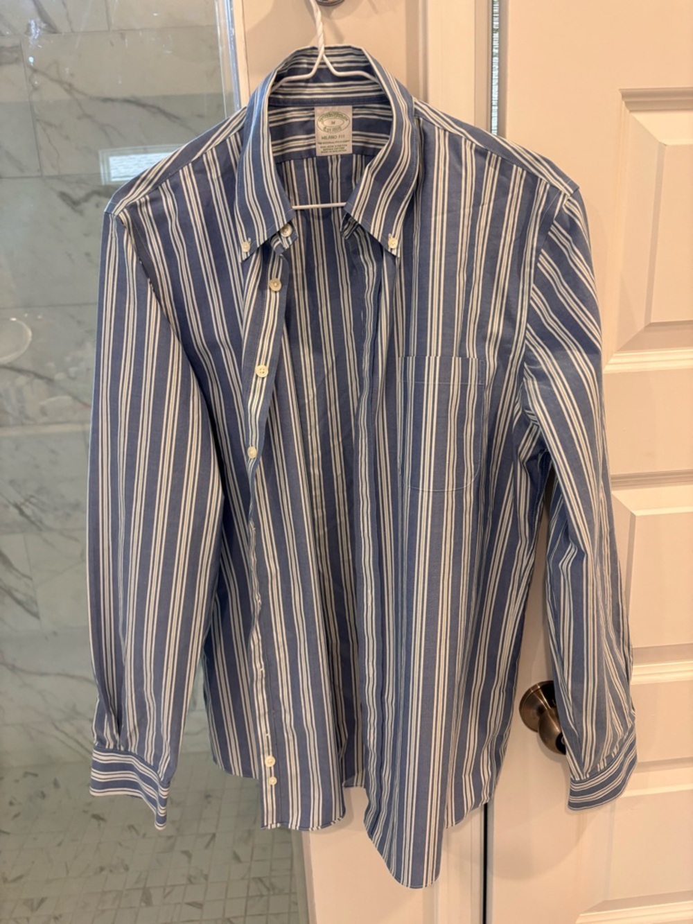Brooks Brothers Blue and White Vertical Stripe Button-Down Shirt